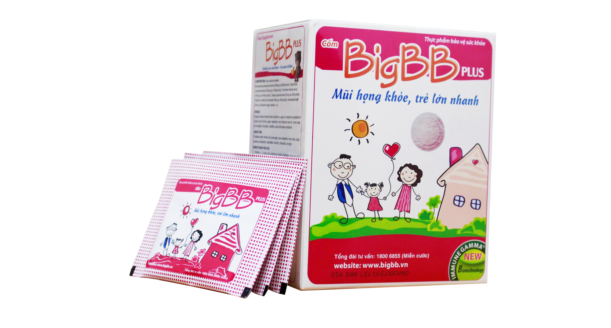 Cốm BigBB Plus nổi bật với tác dụng 3 trong 1: Giải quyết cùng lúc 3 triệu chứng ho đàm, sổ mũi, viêm họng.